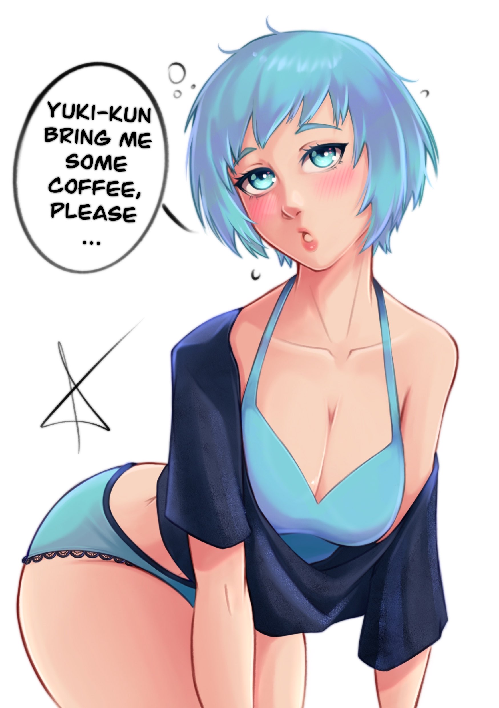 1girls, beautiful, blue eyes, blue hair, blue panties, blush, breasts, breasts focus, cute, cute face, cutie, female, female only, fuuka yamagishi, looking at viewer, makoto yuki, megami tensei, panties, persona, persona 3, red draws, short hair, yamagishi fuuka