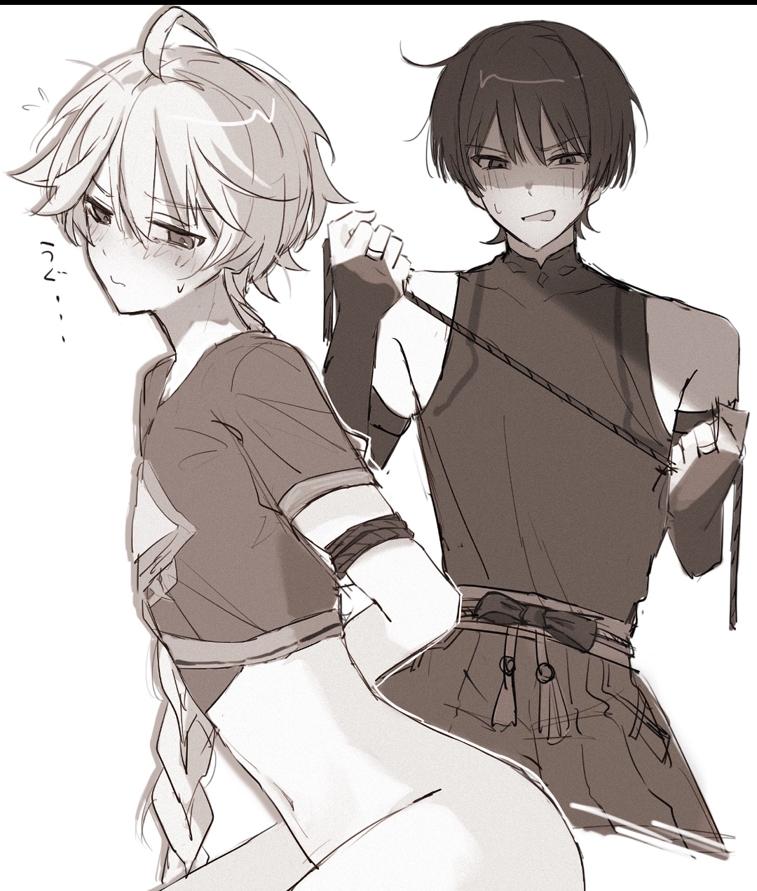 2boys, aether (genshin impact), bondage, gay, gay domination, genshin impact, male, male only, scaramouche (genshin impact), submissive male, yaoi