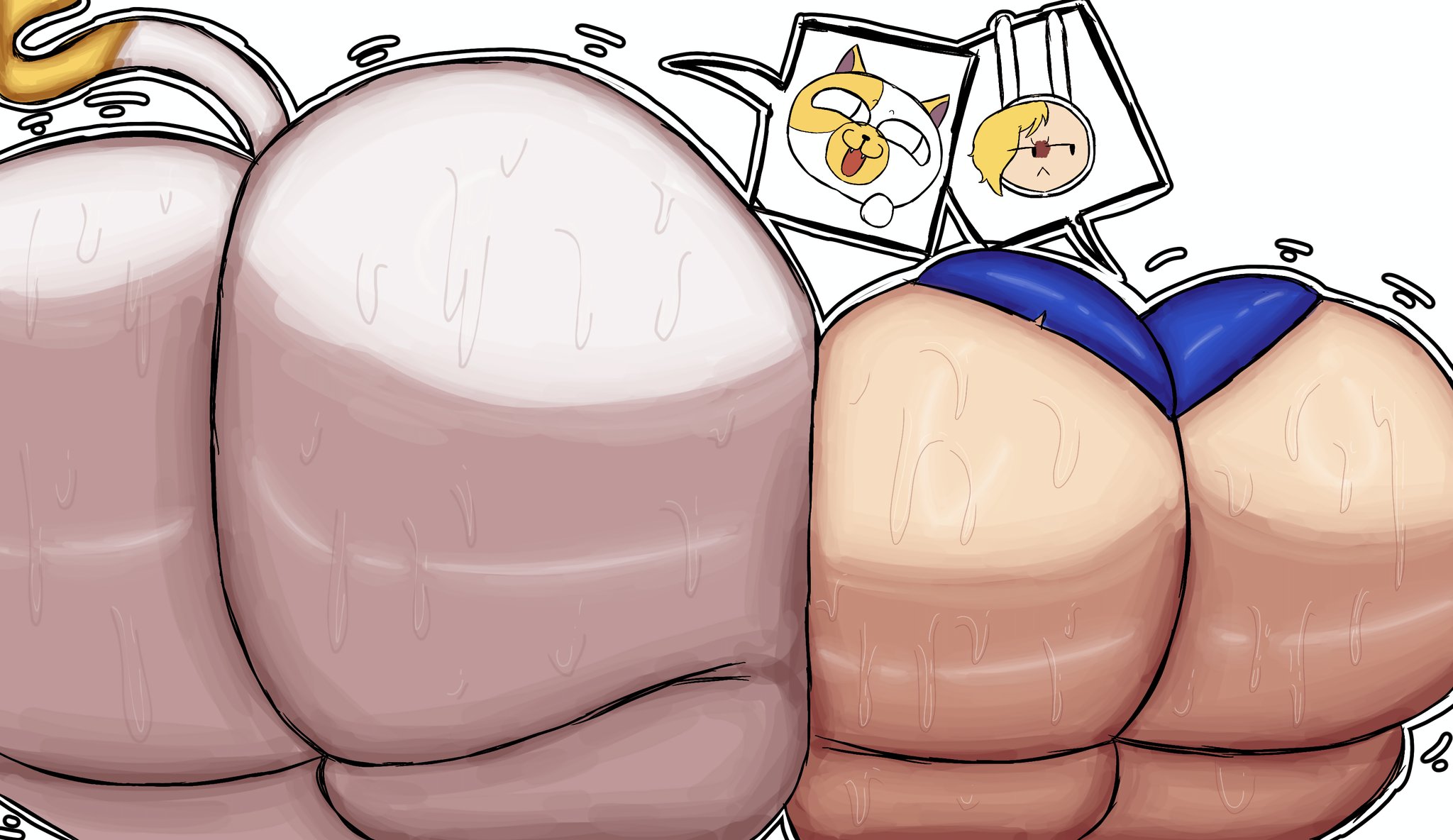 2girls, adventure time, ass, big ass, big butt, cake the cat, cartoon network, fionna and cake, fionna the human girl, giant ass, lolbear 9, sweat