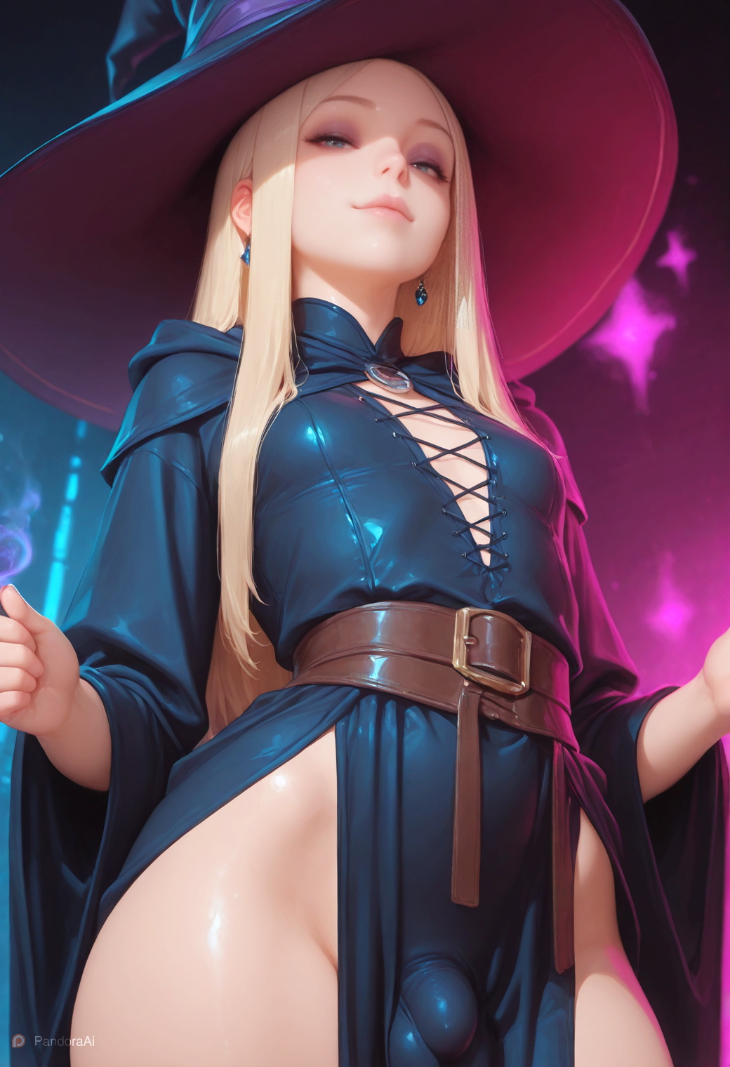 1boy, 1femboy, ai generated, balls, balls bulge, big hips, big thighs, boy, breasts, cock, curvy, curvy body, curvy figure, curvy hips, curvy thighs, cute, cute expression, cute eyes, cute face, cute male, earrings, eyebrows, eyelashes, eyes, eyeshadow, femboy, femboy focus, femboy only, feminine male, flat chest, flat chested, half naked, half-closed eyes, half-dressed, hi res, hips, huge cock, huge hips, huge thighs, jewelry, lips, looking at viewer, low-angle view, magic, makeup, male, more at source, no panties, pale, pale body, pale skin, pale-skinned femboy, pale-skinned male, pandora, patreon, patreon username, penis, penis bulge, puffy lips, seductive, seductive eyes, seductive look, seductive pose, self upload, sexy, sexy body, sexy clothing, sexy pose, skinny waist, slim waist, small breasts, smooth balls, smooth skin, solo, thick hips, thick thighs, tiny waist, trap, uncensored, watermark, witch, witch costume, witch hat, wizard, wizard hat, wizard robe