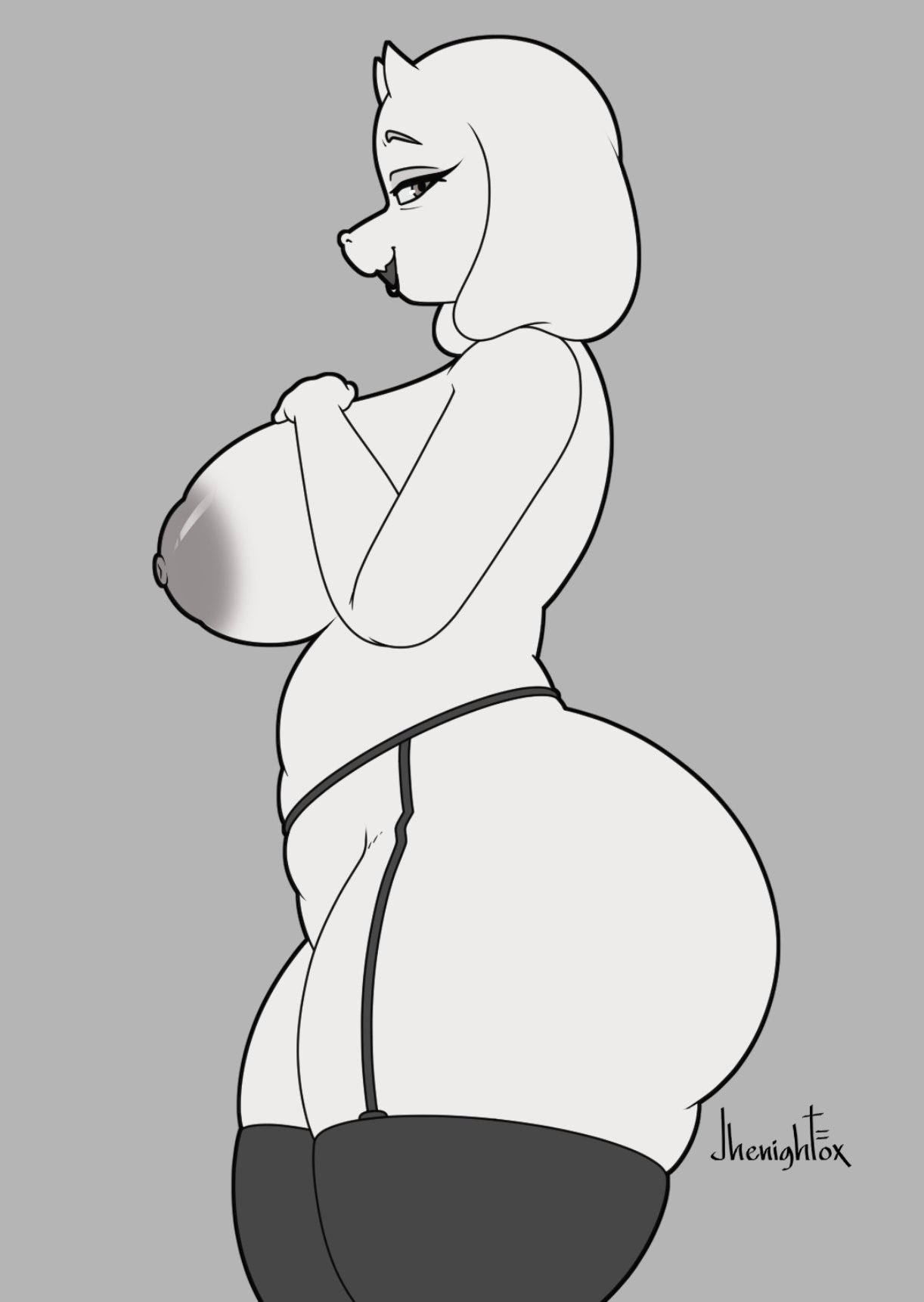 big ass, big breasts, breasts, bubble butt, cleavage, female, furry, huge ass, huge breasts, jhenightfox, milf, nipples, thick thighs, toriel, undertale, wide hips