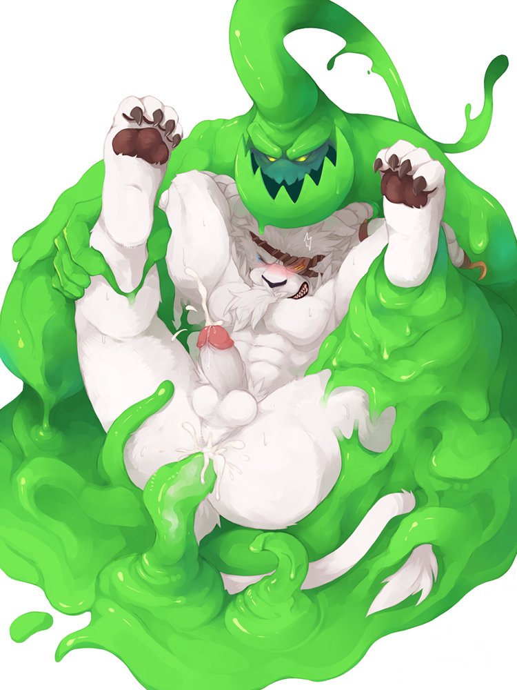 2018 abs anal anal_sex anthro anus balls bondage bound chest_tuft closed_eyes cum cum_in_ass cum_inside cum_while_penetrated duo erection feline fur furry gay goo_creature green_slime humanoid_penis interspecies league_of_legends leaking lion lowerkuo male male_only mammal muscular nude orgasm penis rengar restrained riot_games sex simple_background spread_legs spreading sweat testicles tuft yaoi zac