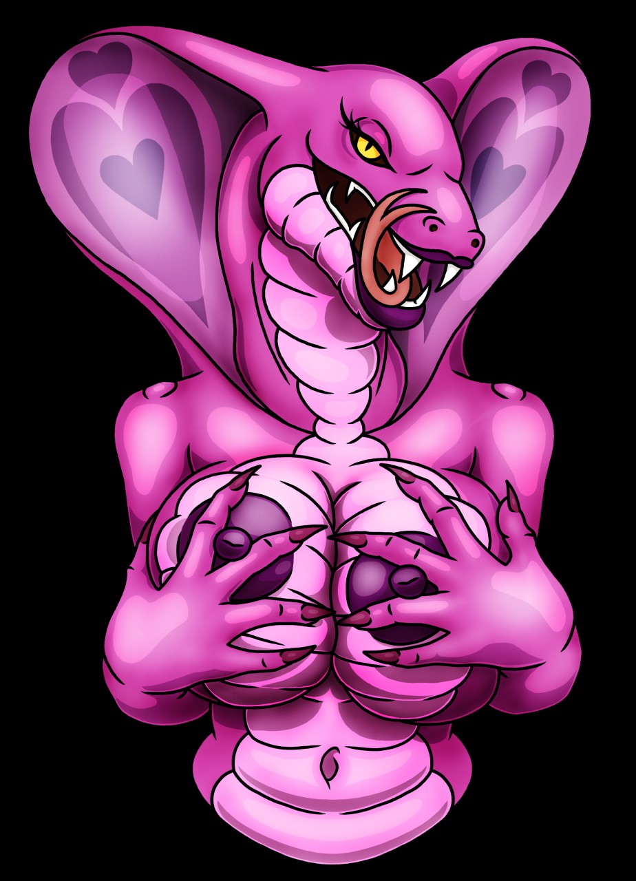 anthro areola big_breasts breasts erect_nipples female happyanthro hi_res looking_at_viewer nipples non-mammal_breasts reptile scalie smile snake solo