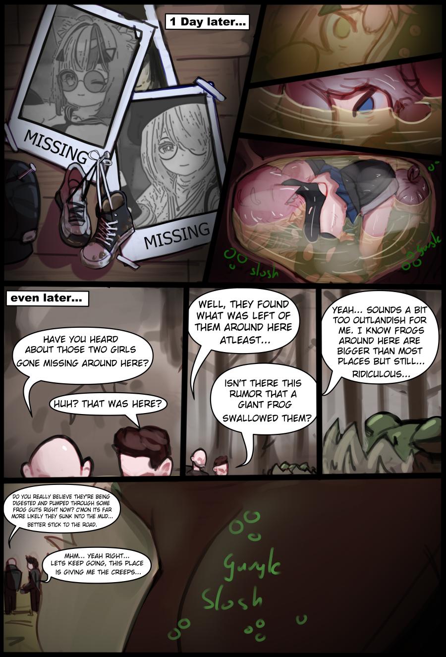 animal pred, comic page, deegen666, fatal vore, female, female prey, frog, missing poster, vore
