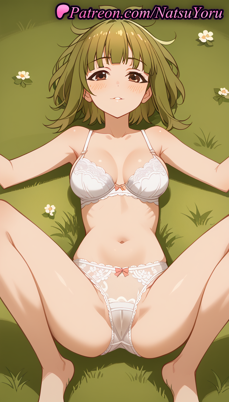 1girls ai_generated anime anime_style armpit bangs bare_arms bare_legs bare_shoulders barefoot bashame_meme blunt_bangs blush bow bow_bra bow_panties bra breasts brown_eyes brown_hair bust busty cameltoe cleavage collarbone feet female female_focus female_only flower foot_fetish grass green_hair hentai knees_up lace-trimmed_bra lace_panties lace_trim legs lingerie looking_at_viewer lying m_legs makeup medium_breasts my_deer_friend_nokotan natsuyoru navel on_back on_grass outstretched_arms panties pantsu parted_lips short_hair smile solo solo_female spread_legs stomach thighs toes underwear underwear_only voluptuous voluptuous_female white_bra white_panties