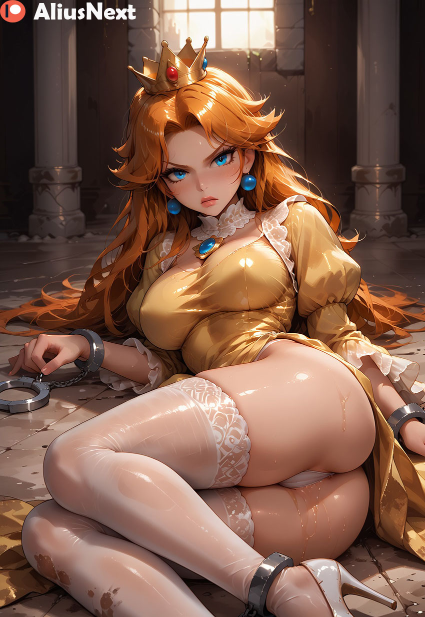 1girls ai_generated aliusnext angry bad_end blue_eyes breasts captured captured_heroine chained crown defeated defeated_heroine heels high_quality high_resolution highres imminent_rape nintendo nintendo_switch orange_hair patreon princess princess_daisy prisoner royalty slave slavegirl small_breasts super_mario_bros. super_mario_galaxy tagme white_legwear