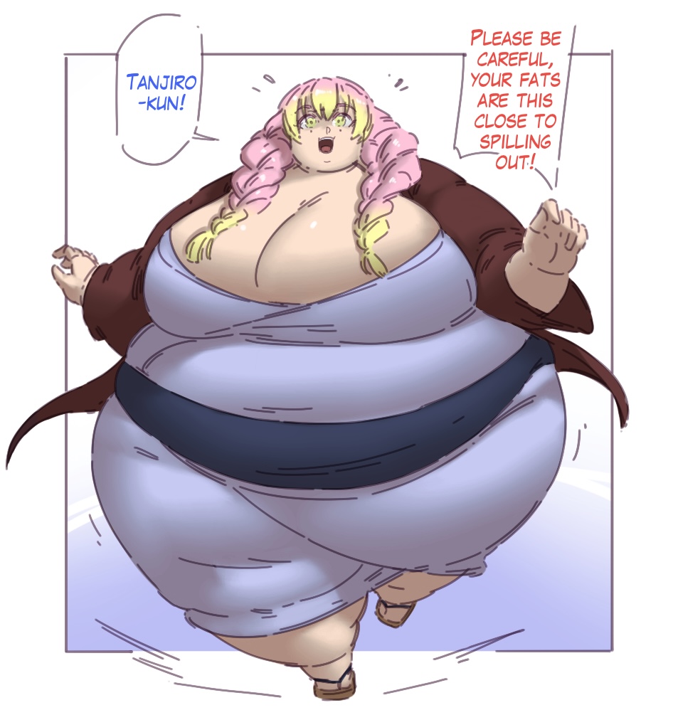 1girls belly big_belly big_breasts breasts chubby demon_slayer ekusupanshon fat female female_focus female_only fully_clothed huge_belly huge_breasts huge_thighs hyper hyper_belly hyper_thighs kanroji_mitsuri kimetsu_no_yaiba kimono massive_thighs multicolored_hair obese overweight smile solo thick_thighs