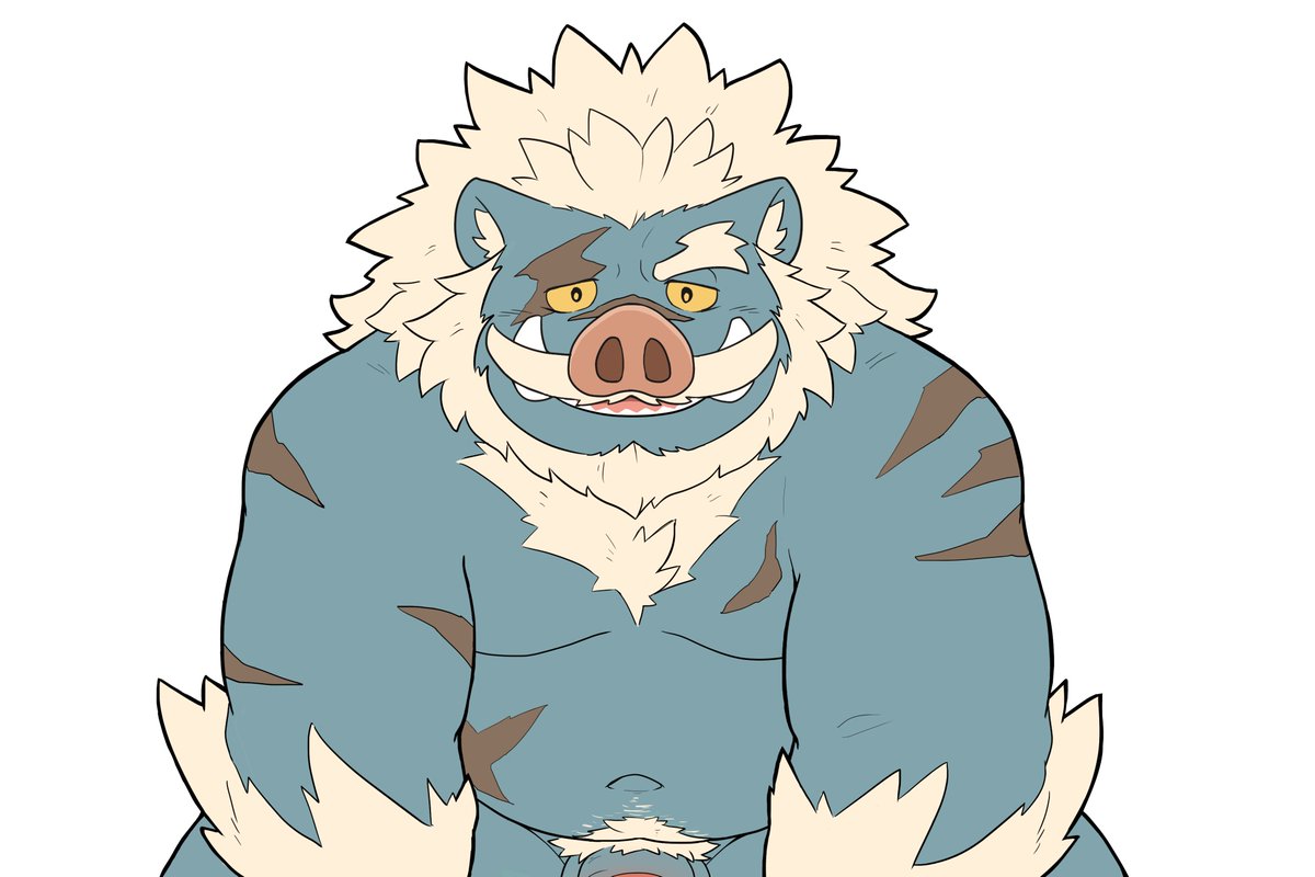 2024 3:2 anthro balls belly blue_body crave_saga genitals humanoid_hands kemono male mammal moobs navel overweight overweight_male penis pubes raikiri_(crave_saga) scar simple_background solo suid suine sus_(pig) vist_har wild_boar