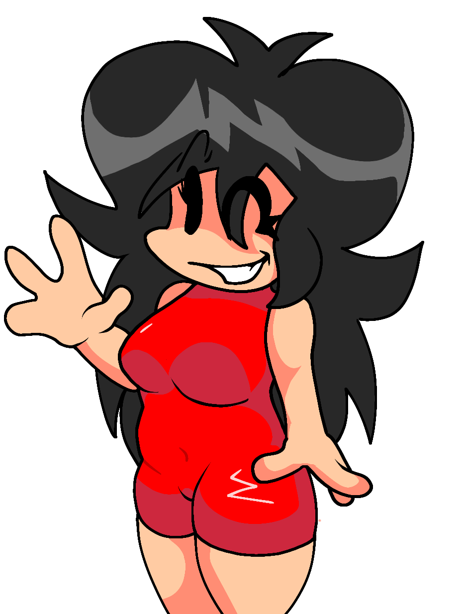 bad_drawing black_hair drawing female female_only fnf_oc fnf_ocs girlfriend_(cosplay) girlfriend_(friday_night_funkin)_(cosplay) large_hair medium_breasts no_explicit original_character png_background presenting red_dress sleeveless_dress unnamed_character