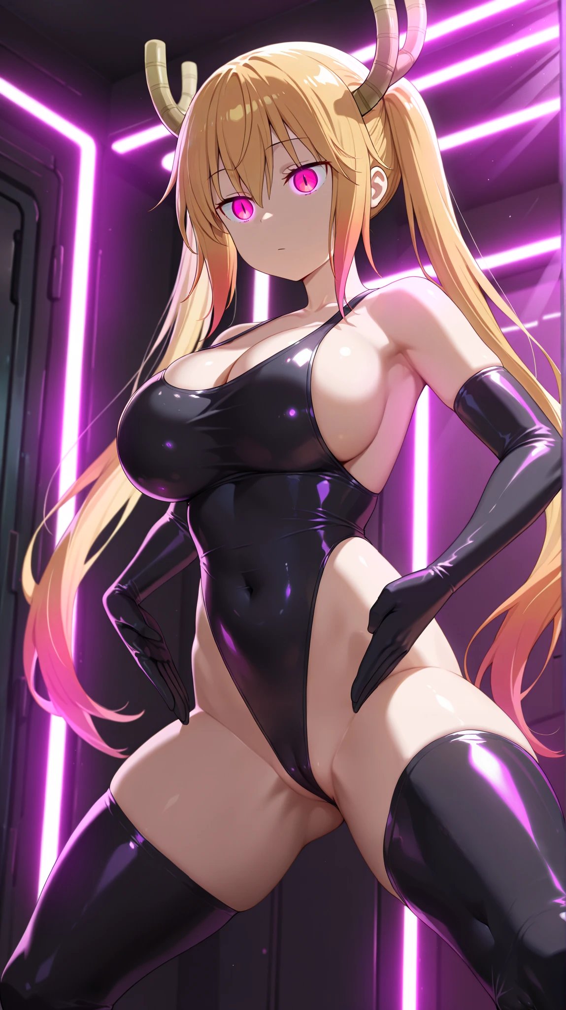 ai generated, cleavage, expressionless, female, female only, femsub, haigure, hypnosis, mcdaisukimen, mind control, miss kobayashi's dragon maid, solo, tohru (dragon maid)