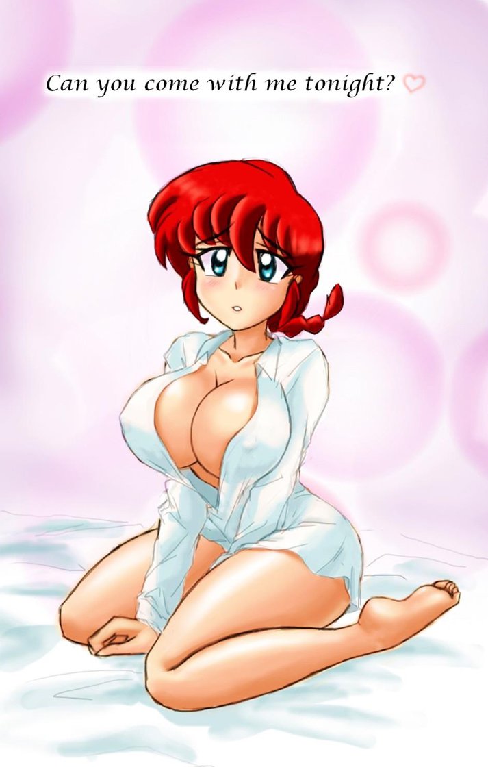 1girls big_breasts blue_eyes bottomless braid breasts busty canon_genderswap cleavage erect_nipples female female_only human linkartoon nipples no_bra ranma-chan ranma_1/2 ranma_saotome red_hair single_braid sleep_shirt solo text voluptuous