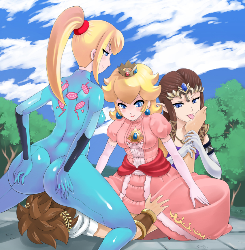 3girls bule cfnm crossover facesitting female foot_lick foursome human kid_icarus male mario_(series) metroid multiple_girls nintendo pit_(kid_icarus) princess_peach princess_zelda samus_aran straight super_smash_bros. super_smash_bros._brawl the_legend_of_zelda twilight_princess zelda_(twilight_princess) zero_suit