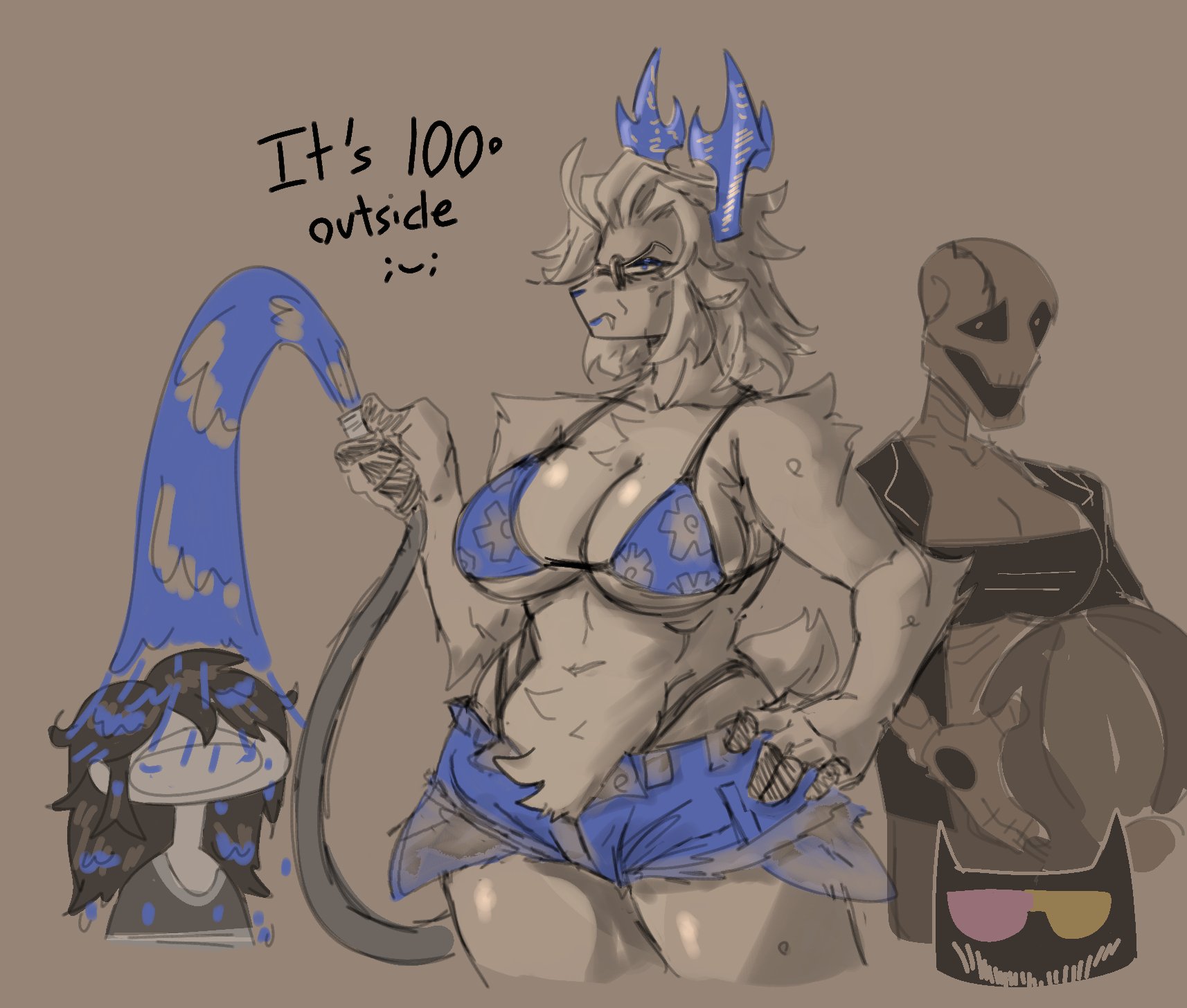 2d, 2d artwork, 2girls, anthro, big ass, big breasts, bikini, carol holiday, deer, deer antlers, deer ears, deer girl, deer humanoid, deltarune, fem gaster, female, female focus, female only, friend (deltarune), friend inside me, fur, furry, furry female, gaster, genderswap (mtf), katztonight, rule 63, simple background, tagme, text, undertale, undertale (series)