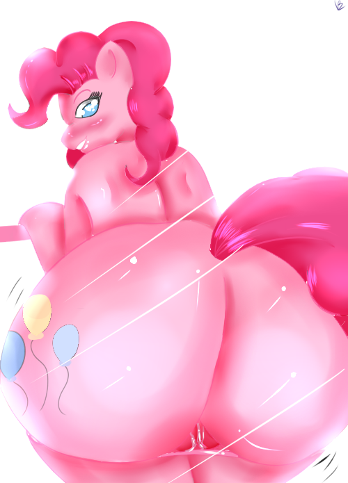 2013 anthro anthrofied blue_eyes cbatie11 cutie_mark equine female friendship_is_magic fur hair horse looking_back my_little_pony nude pink_fur pink_hair pinkie_pie_(mlp) plain_background pony pussy smile solo straight_hair white_background