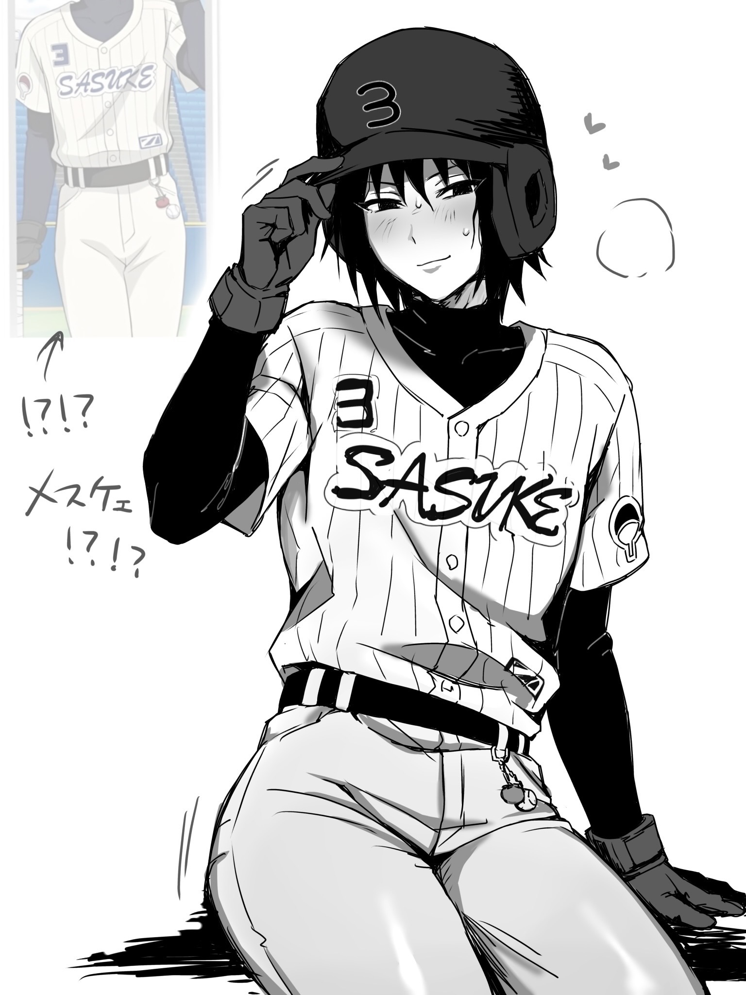 1boy, alternate costume, armwear, baseball, baseball cap, baseball uniform, bedroom eyes, belt, black eyes, black hair, blush, child bearing hips, clothed, clothing, femboy, feminine, feminine body, feminine faced male, feminine male, feminization, feminized male, fully clothed, gay, gay male, gloves, helmet, hi res, high resolution, highres, hips, hourglass figure, looking at viewer, naruto, naruto (series), naruto shippuden, naruto: the last, nose blush, official alternate costume, pose, posing, sasuke uchiha, seductive, seductive eyes, seductive look, shonen jump, shounen jump, shueisha, sitting, smile, smiling, smiling at viewer, solo, solo focus, solo male, text, tight clothing, tight pants, twink, uchiha sasuke, uchiha symbol, usura7tonkachi, very high resolution, weekly shonen jump, weekly shounen jump, wide hips, yaoi