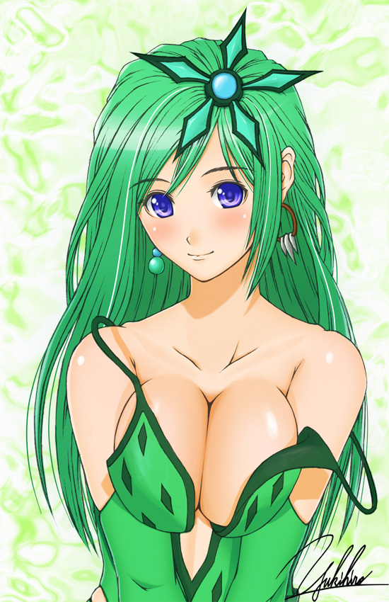 breasts cleavage female female_only final_fantasy final_fantasy_iv green_hair human rydia solo wardrobe_malfunction