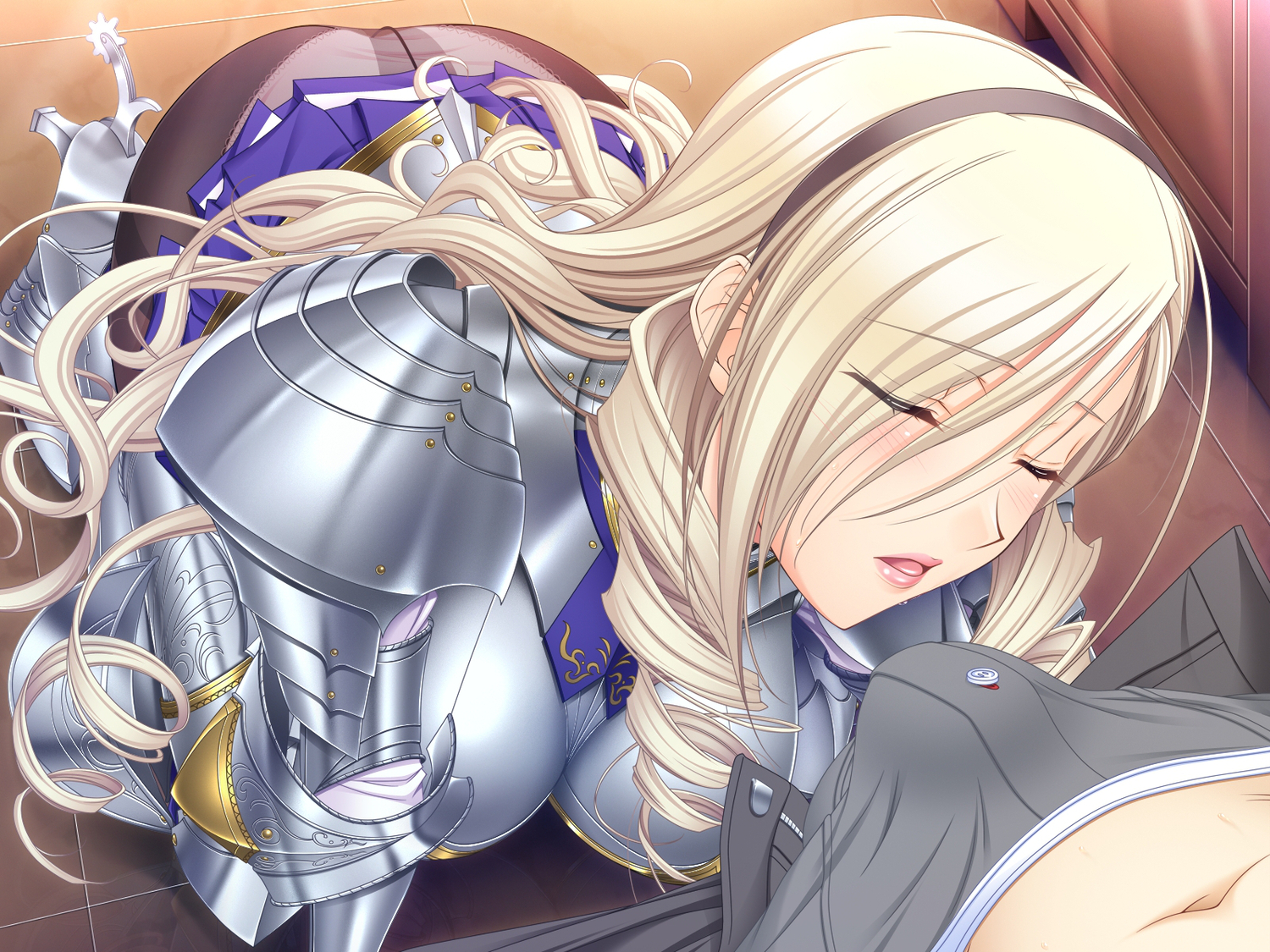 ass, big ass, big breasts, breasts, celia cumani aintree, closed eyes, clothed, clothed erection, erection, female, game cg, komori kei, open mouth, oral, walkure romanze