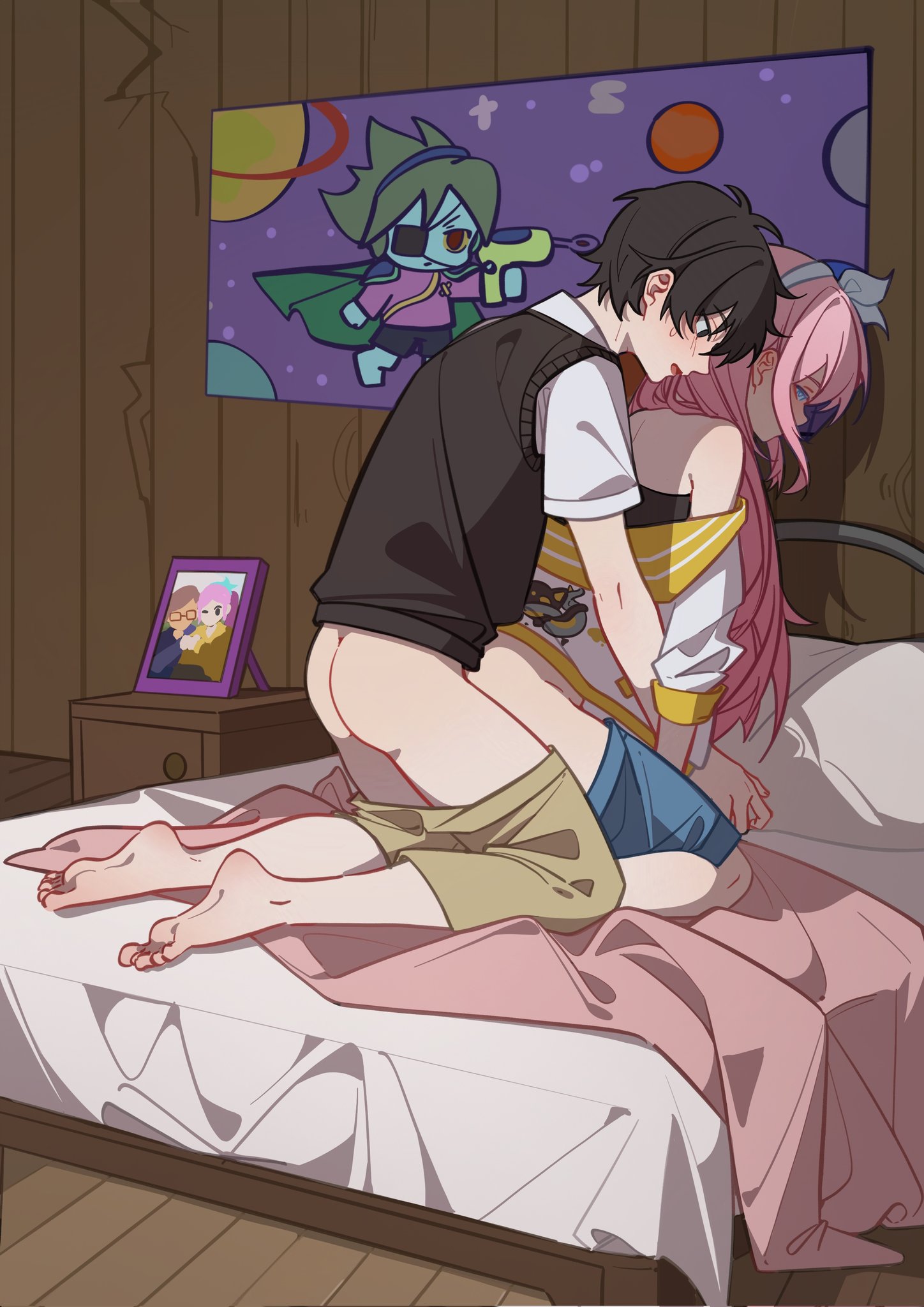 anal sex, aubrey (faraway) (omori), aubrey (omori), dress, omori, penetration, photo (object), room, sunburn (omori), sunny (omori), ze yi8473