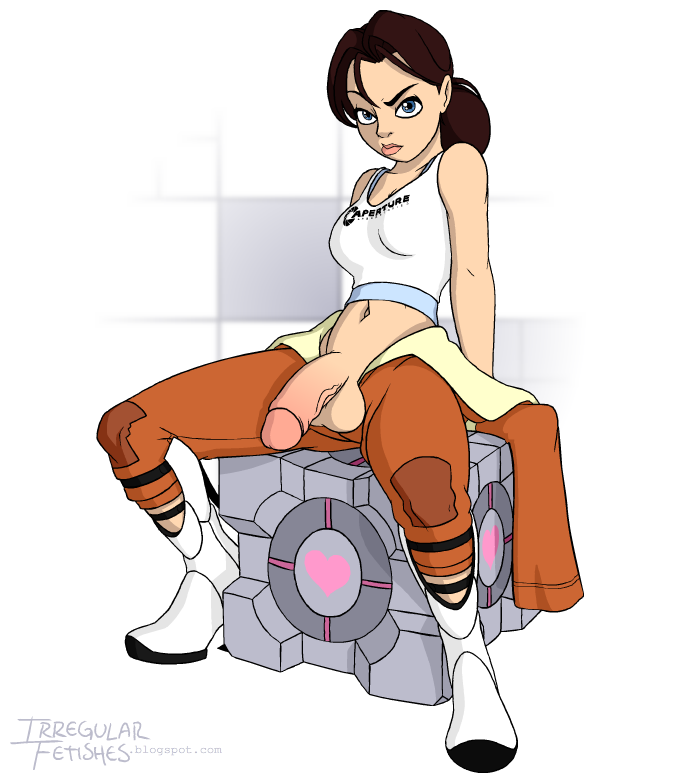 1futa balls ballsack blue_eyes breasts brown_hair chell clothed_female clothing companion_cube dickgirl footwear foreskin foreskin_folds futa_only futanari human intact irregular_fetishes large_penis light_skin lipstick long_fall_boots long_hair looking_at_viewer open_pants pale_skin pants penis penis_out ponytail portal_(series) pout pouting retracted_foreskin scrotum semi-erect shaved_crotch sitting solo tank_top testicles tied_hair toony uncensored uncut veins veiny_penis white_background