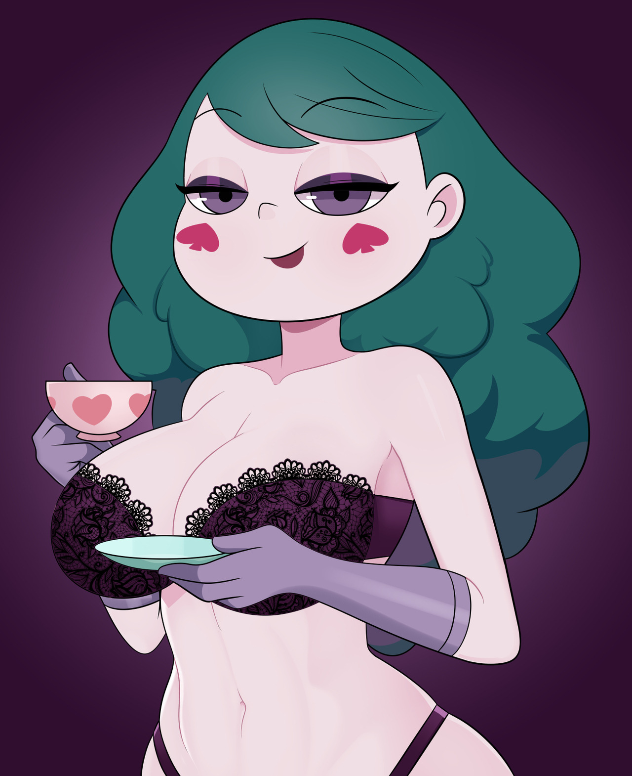 blush stickers, bra, disney, disney channel, disney xd, eclipsa butterfly, female, light skin, light-skinned female, milky way (artist), pale skin, pale-skinned female, solo, star vs the forces of evil, white female