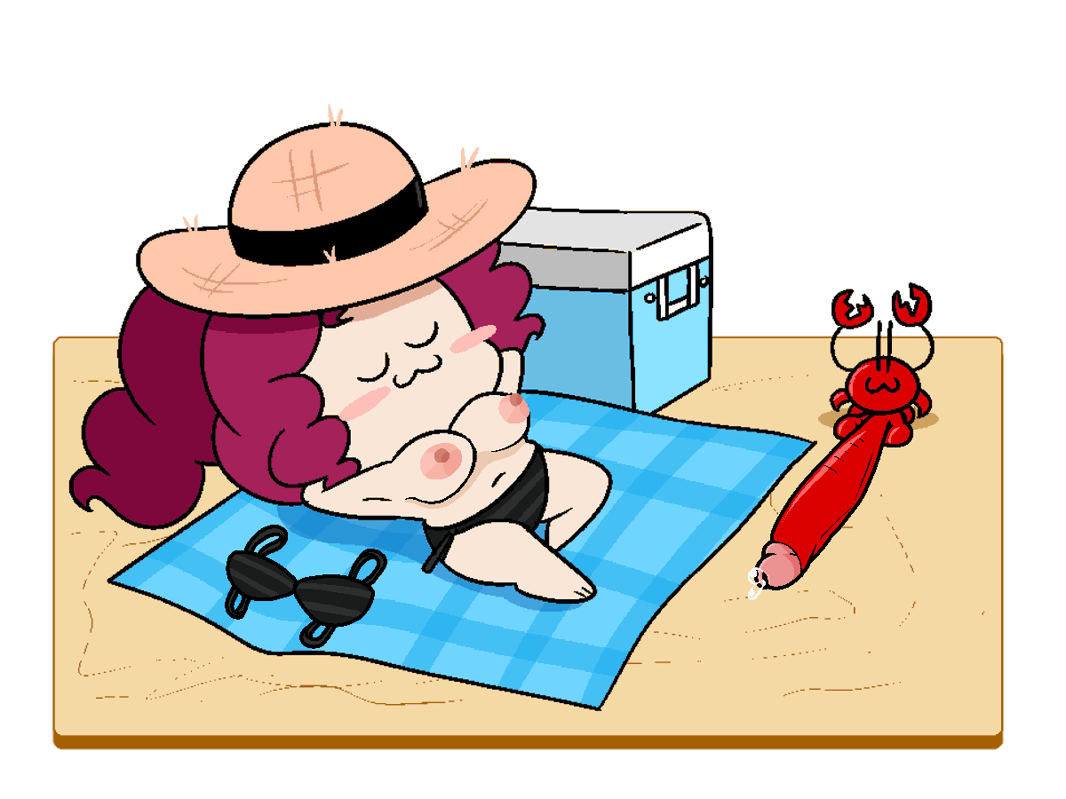 :3 beach beach_towel big_breasts big_cock big_dick bikini_bottom bikini_bottom_only boobs_out breasts cock crab dick igivemadhead laying_down leaking_precum lil_miss penis relaxing topless unaware