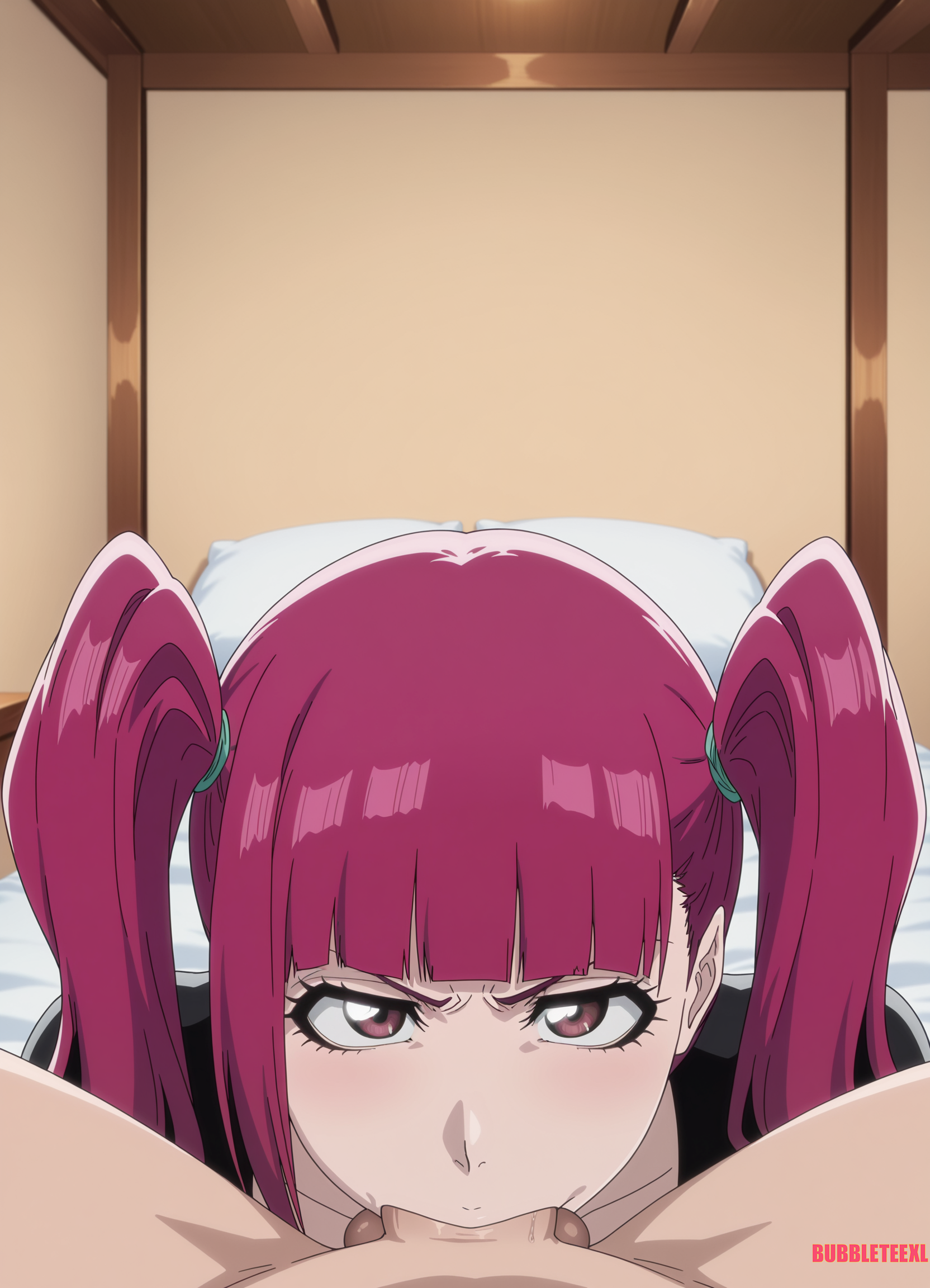1boy, 1girls, ai generated, all the way to the base, big penis, bleach, blowjob, bubbleteexl, deepthroat, deepthroat no hands, dokugamine riruka, female, male, male pov, penis, pov male, sucking, sucking penis, throat fuck