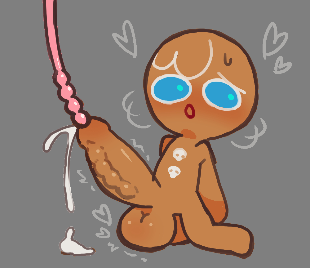 1boy cookie_run cookie_run_kingdom cookie_run_ovenbreak food_creature food_humanoid gingerbrave gray_background motelgore penis sketch urethral_beads urethral_insertion