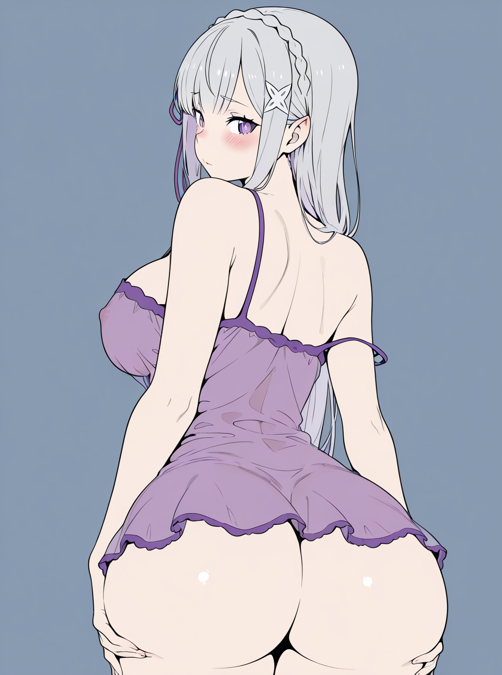 big_breasts emilia_(re:zero) flat_colors re:zero_kara_hajimeru_isekai_seikatsu small_waist xenoz1