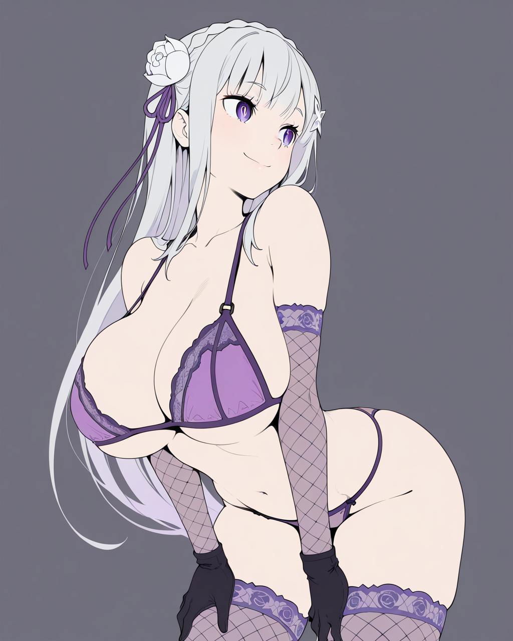 ai_generated big_breasts emilia_(re:zero) flat_colors re:zero_kara_hajimeru_isekai_seikatsu small_waist xenoz1