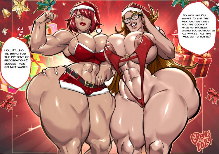 2girls ava_astor big_ass big_breasts blitzhero breast_size_difference breasts brown_hair bubble_butt christmas christmas_outfit commissioner:blitzhero commissioner_upload curvaceous curvy duo duo_female female female_only flexing flexing_bicep glasses grabbing_ass greivs hair_over_one_eye hat large_breasts long_hair muscular muscular_female pawg phat_kat pose posing red_hair santa_hat sexy skimpy skimpy_clothes strong_woman tagme talking_to_viewer thick_thighs venus_body voluptuous voluptuous_female wide_hips