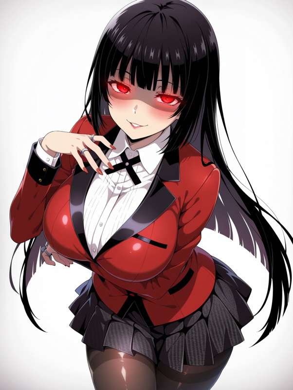 1girls ai_generated big_breasts black_hair blush blush breasts jabami_yumeko kakegurui long_hair perfect_body perfect_legs red_eyes thick_thighs thighs