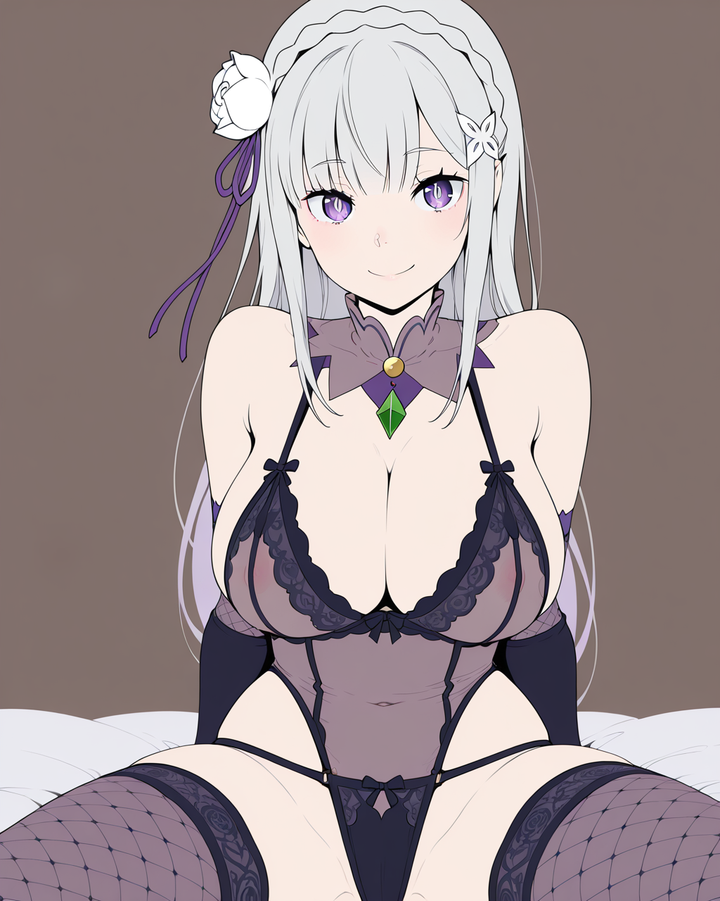 ai_generated big_breasts emilia_(re:zero) flat_colors re:zero_kara_hajimeru_isekai_seikatsu small_waist xenoz1