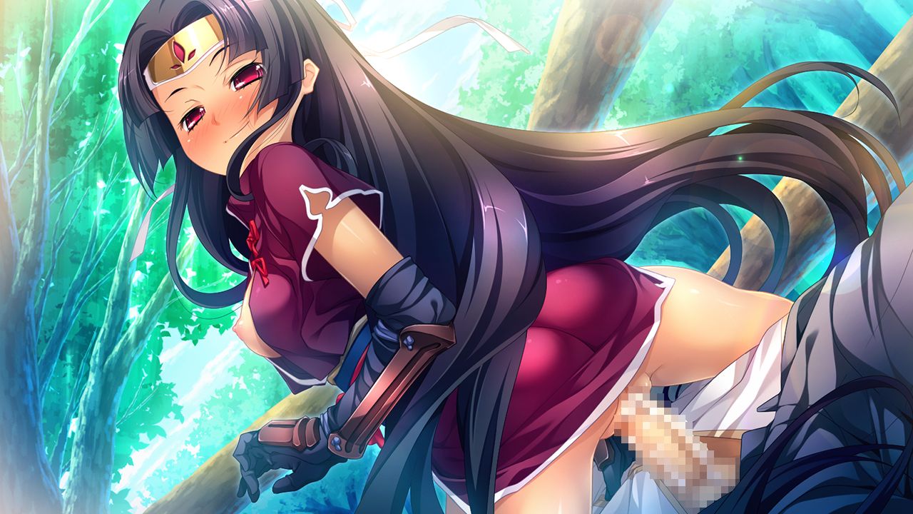 ass black_hair breasts censored chinese_girl cowgirl_position game_cg hongou_kazuto koihime†_(series) koihime_musou long_hair mosaic_censoring nipples pussy red_eyes sex shuutai_youhei smile