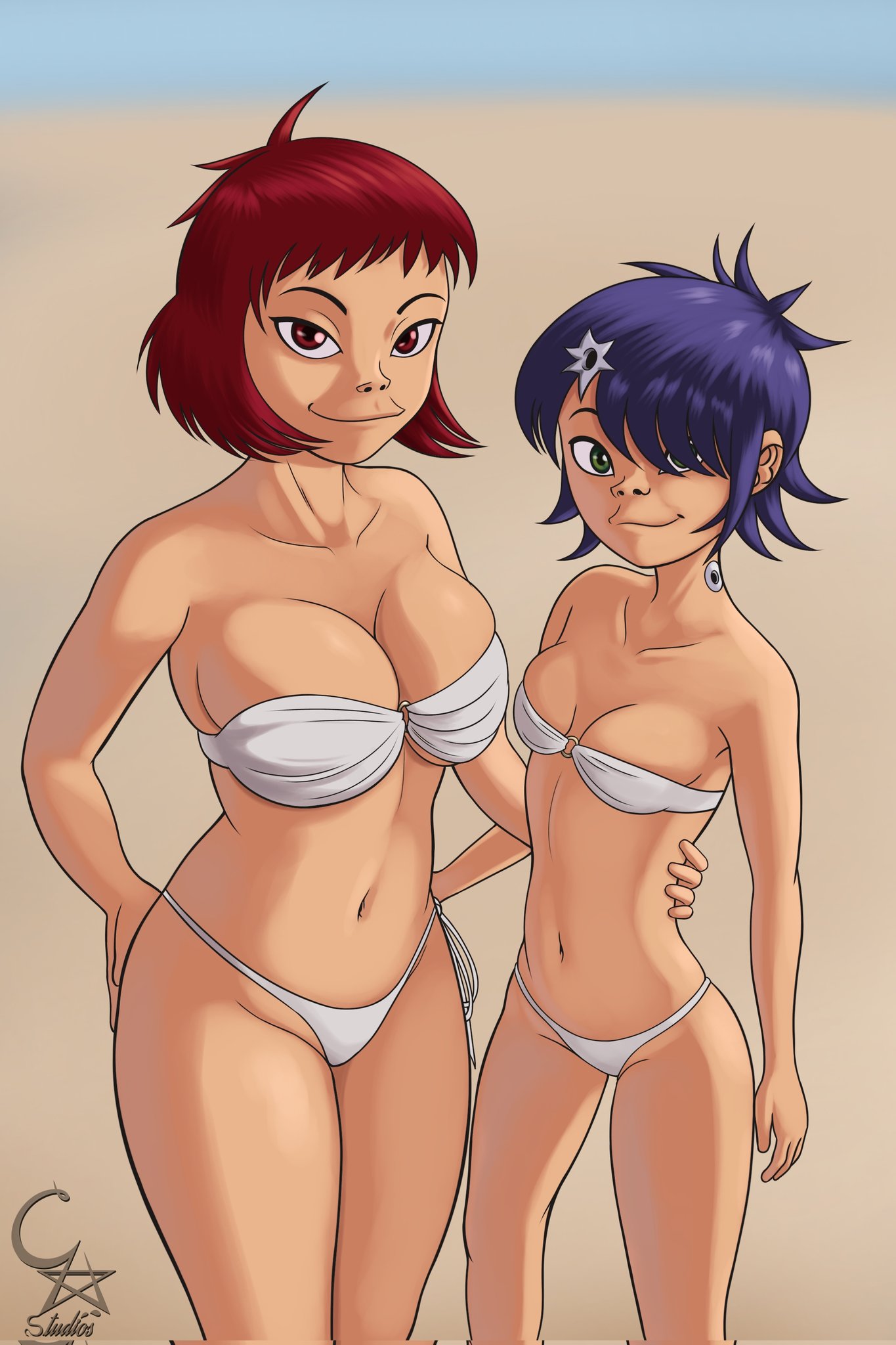 2girls bikini breasts cockstar_studios cyborg_noodle gorillaz noodle_(cracker_island)