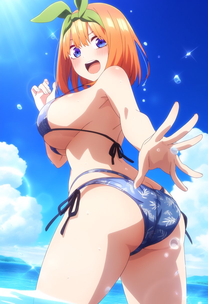 ass ass_focus beach busty busty_female go-toubun_no_hanayome green_ribbons nakano_yotsuba orange_hair swimsuit