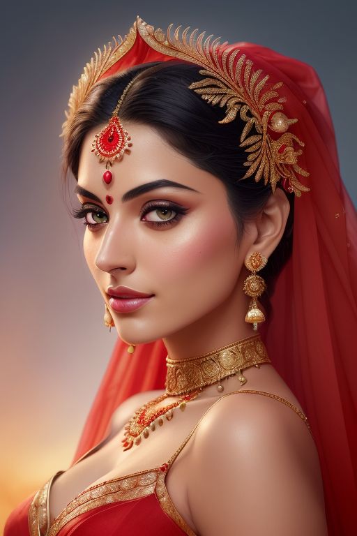 1girls ai_generated close-up indian indian_clothes indian_female red_clothing saree sari solo solo_female solo_focus veil