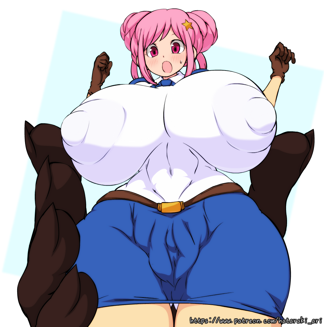 awe breasts_bigger_than_head cop copgirl-ss_(hataraki_ari) hataraki_ari huge_breasts huge_nipples pink_hair