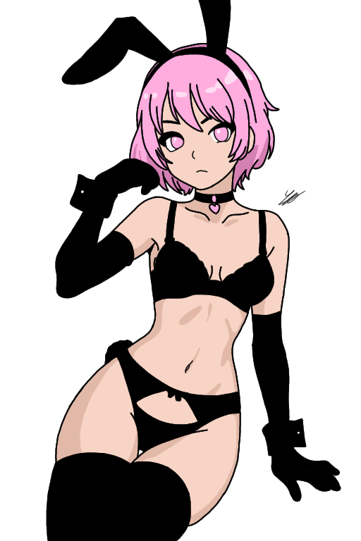 bunny_ears bunnysuit busty_boy oc original_character pink_eyes pink_hair solo