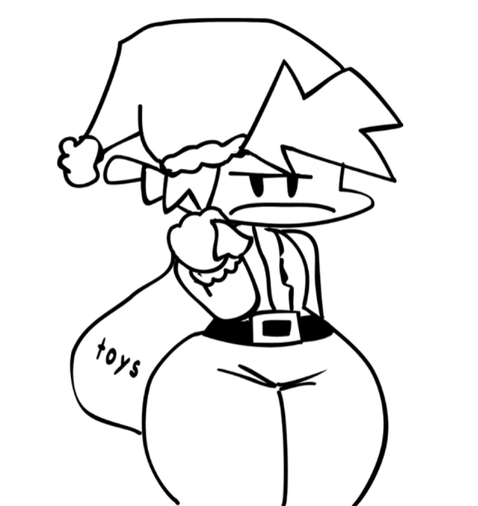 1boy annoyed annoyed_expression ass boyfriend_(friday_night_funkin) christmas femboy femboy_ass femboyfriend fnfgf_lover friday_night_funkin frown newgrounds sack santa_costume santa_hat thick thick_thighs thighs