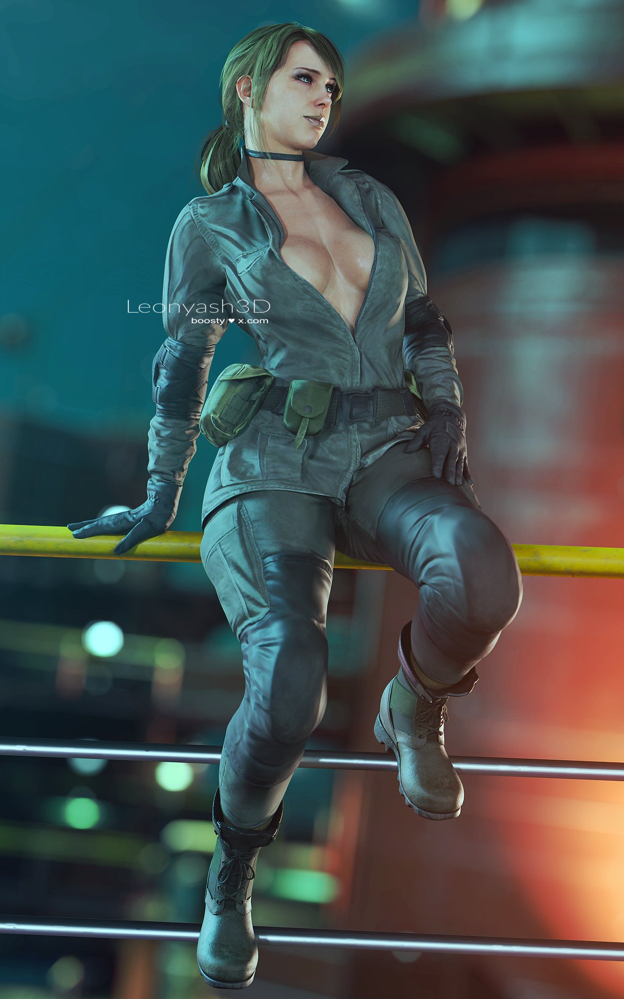 1girls, 3d, 5:8, big breasts, big thighs, black boots, blue eyes, boots, breasts, brown hair, busty, cleavage, combat boots, cosplay, female, female only, leonyash3d, metal gear, metal gear solid, metal gear solid v, military uniform, mommy, ponytail, quiet (metal gear), sexy female, sniper wolf, sniper wolf (cosplay)