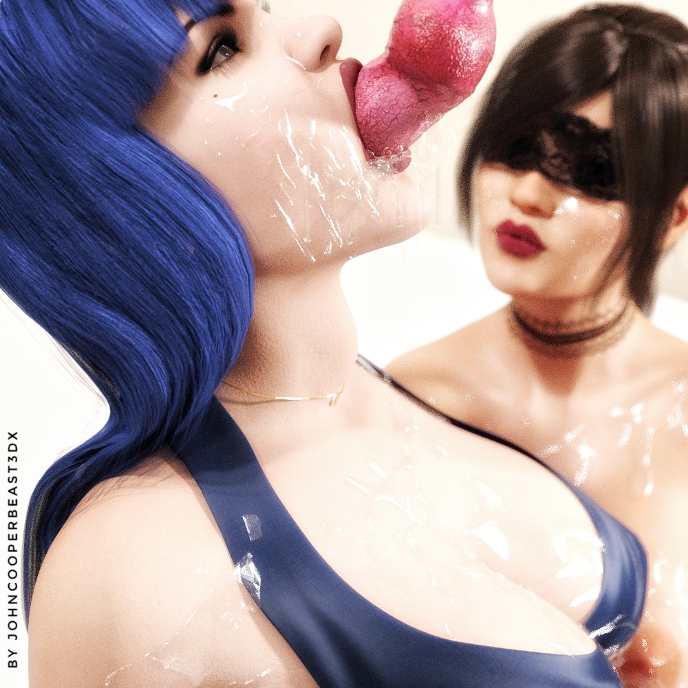 3d 3d_(artwork) 3d_custom_girl 3dcg animal_genitalia animal_penis blue_hair canine daz3d dazstudio faceless_male johncooperbeast3dx realistic sloppy zoophilia