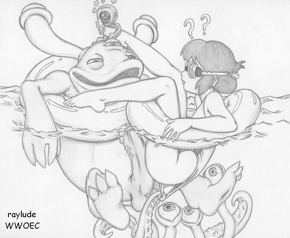 ? balls big_stalks_(miguzi) black_hair cartoon_network erin_(miguzi) feet female foot_fetish goggles hearts innertube lifering male miguzi monochrome penis raylude sea tentacles traditional_media_(artwork) tre_(miguzi) tweet_(miguzi) veiny_penis