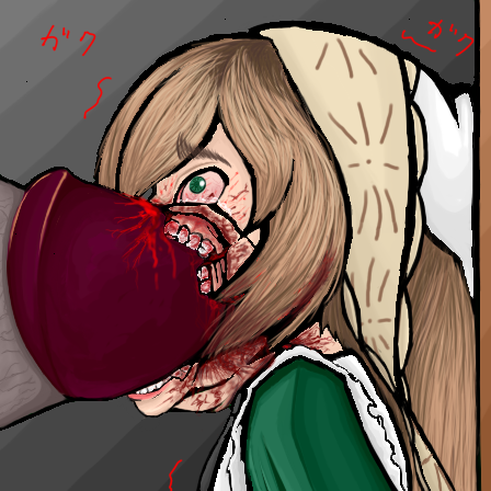 abuse abused_female beige_skin bleeding blood blood_stain broken_jaw brown_hair clothing color fellatio female fracture gore guro hair injury male oral penis rozen_maiden ryona side_view skin suiseiseki