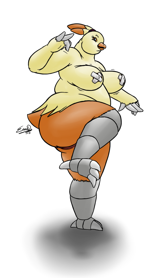 anthro ass avian big_breasts breasts chubby combusken eddy_okapi female nintendo nipple_tape overweight pokemon pussy solo thick_thighs video_games wide_hips