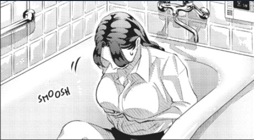 bathroom bathtub bra breasts breasts busty female highres large_breasts manga raise_wa_tanin_ga_ii sideboob solo somei_yoshino_(raise_wa_tanin_ga_ii) white_shirt yakuza_fiancé:_raise_wa_tanin_ga_ii