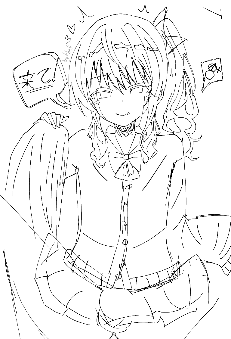 akiyama_mizuki black_and_white bow bythef freaky idk_what_to_tag_it japanese_text liamai not_colored project_sekai school_uniform text text_bubble tongue_out