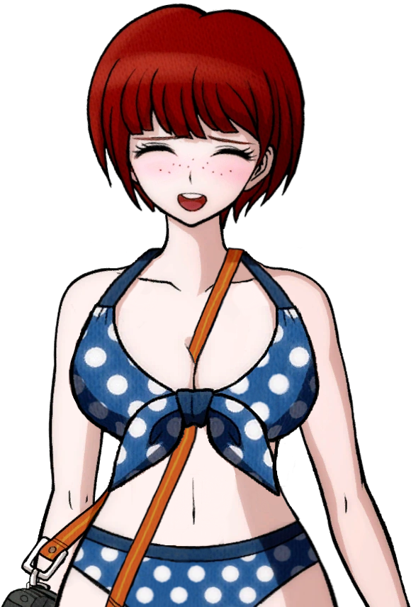 1girls accurate_art_style alternate_breast_size between_breasts big_breasts bikini blush breast_expansion breasts cute danganronpa danganronpa_(series) danganronpa_2:_goodbye_despair danganronpa_s:_ultimate_summer_camp edit eyelashes female female_focus freckles freckles_on_face koizumi_mahiru light-skinned_female long_hair midriff petite pleasure_face png polka_dot polka_dot_bikini red_hair shading short_hair slim sprite sprite_edit swimsuit transparent_background