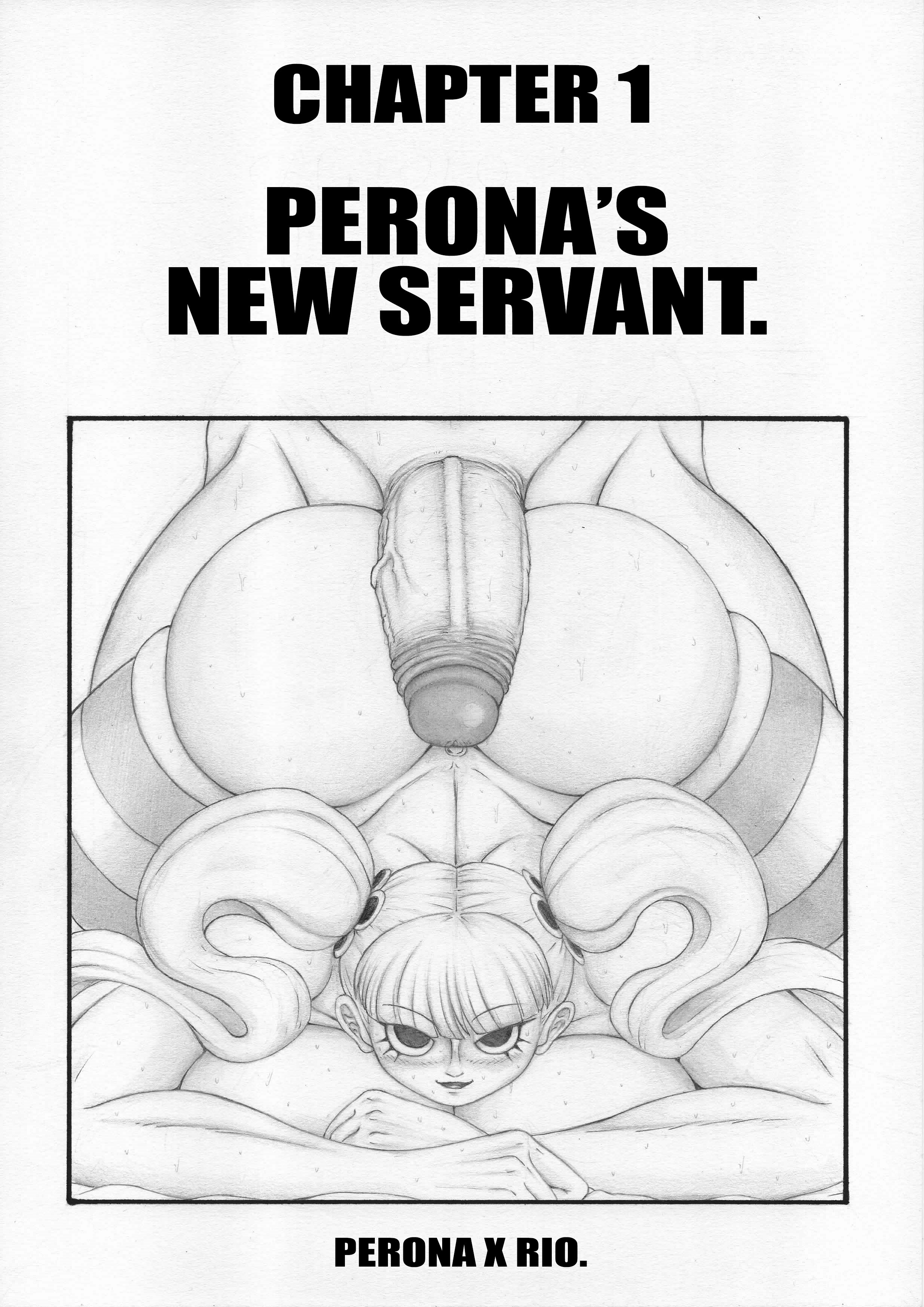 1boy, 1girls, 2024, chadmare, cover page, english text, female, front view, huge ass, imminent sex, looking at viewer, male, one piece, partial male, perona, shonen jump, smile, text, top-down bottom-up, twintails