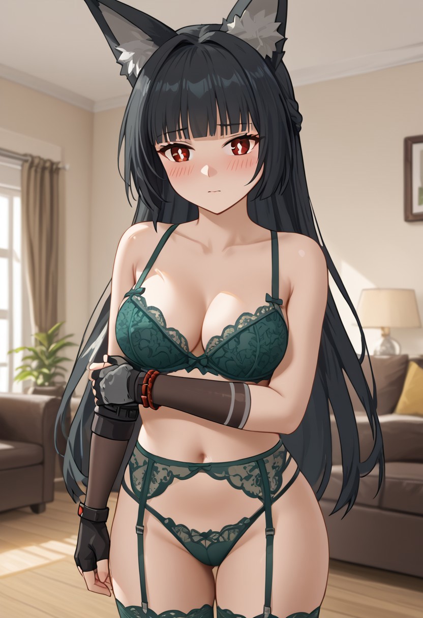 1girls ai_generated hoshimi_miyabi hoyoverse leviaceon lingerie looking_at_viewer sexy_lingerie solo solo_focus standing zenless_zone_zero