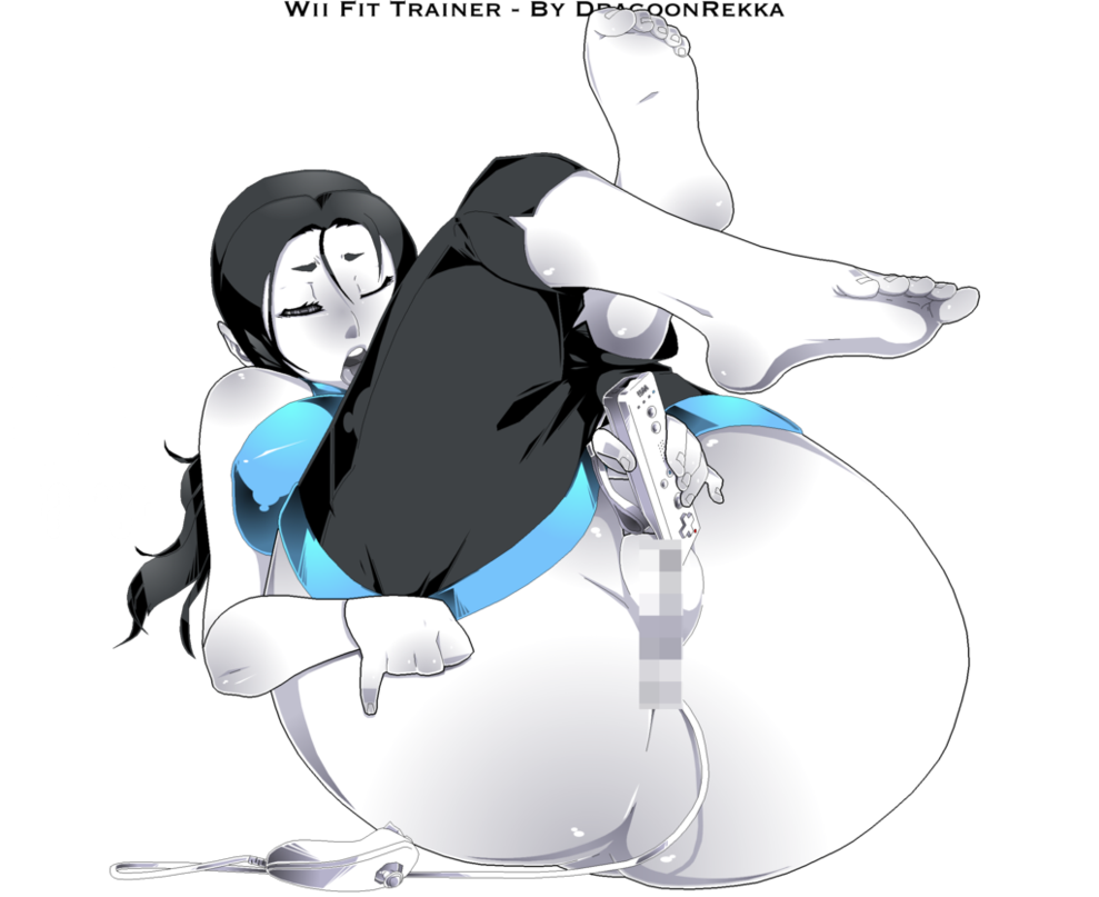 1girls alpha_channel ass censored dragoonrekka feet female inferior_version insertion mosaic_censoring nintendo nunchuk one_eye_closed solo text toes wii wii_fit wii_fit_trainer wiimote